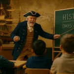 капитан парусника ведёт урок в музее морской истории