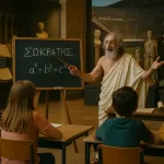 древнегреческий философ объясняет историю в музее